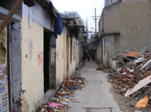 Figure 2 The redevelopment of the Gaojiabang urban village in Shanghai displaced many migrants (Source: photo by Zheng Wang)
